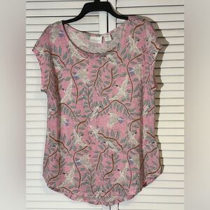 Cynthia Rowley 100% Linen Pink Printed Top NWOT Size L